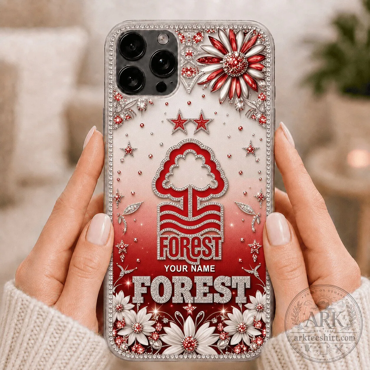 Nottingham Forest Football Club Custom Name Red Floral Phone Case for iPhone