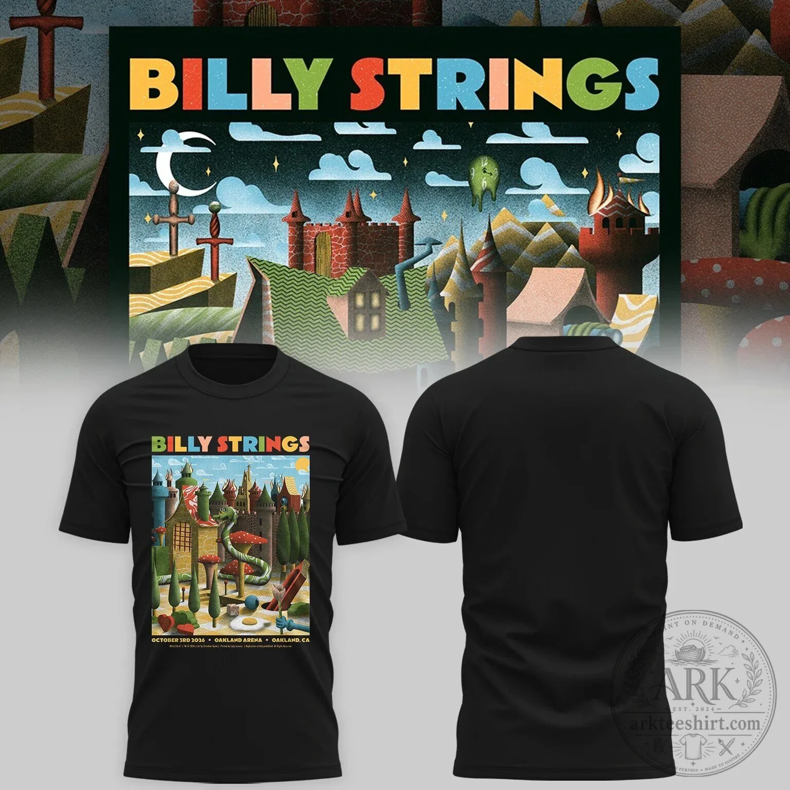 Billy Strings October 2026 Oakland Arena Concert Tour Black T-Shirt