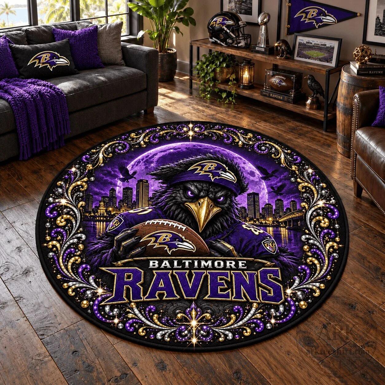 Baltimore Ravens Football Team Logo Round Floor Rug