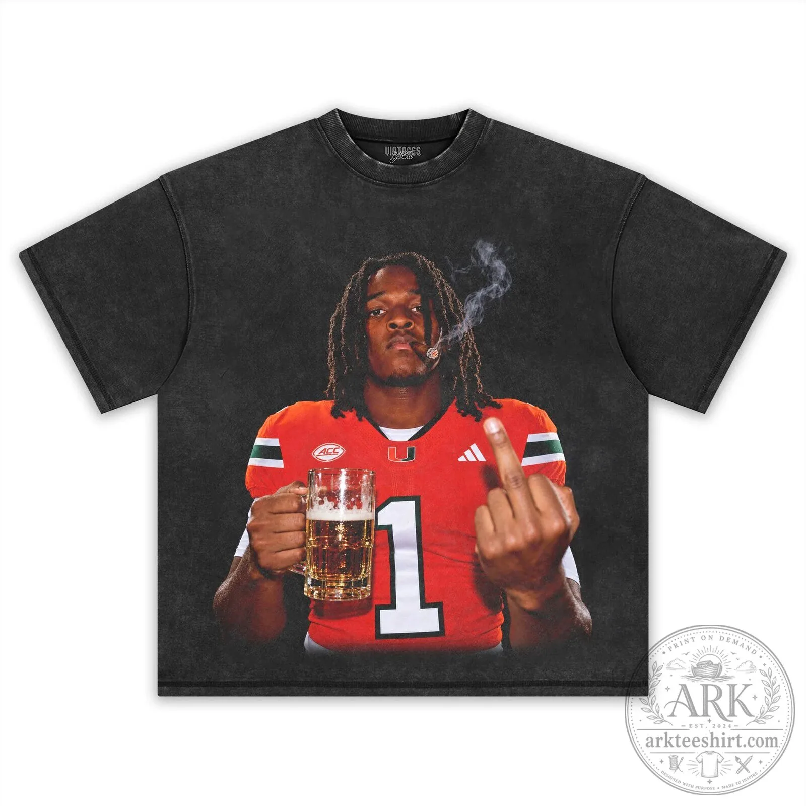 Malachi Toney Middle Finger University of Miami Football T-Shirt 12 Malachi Toney Middle Finger University of Miami Football T-Shirt