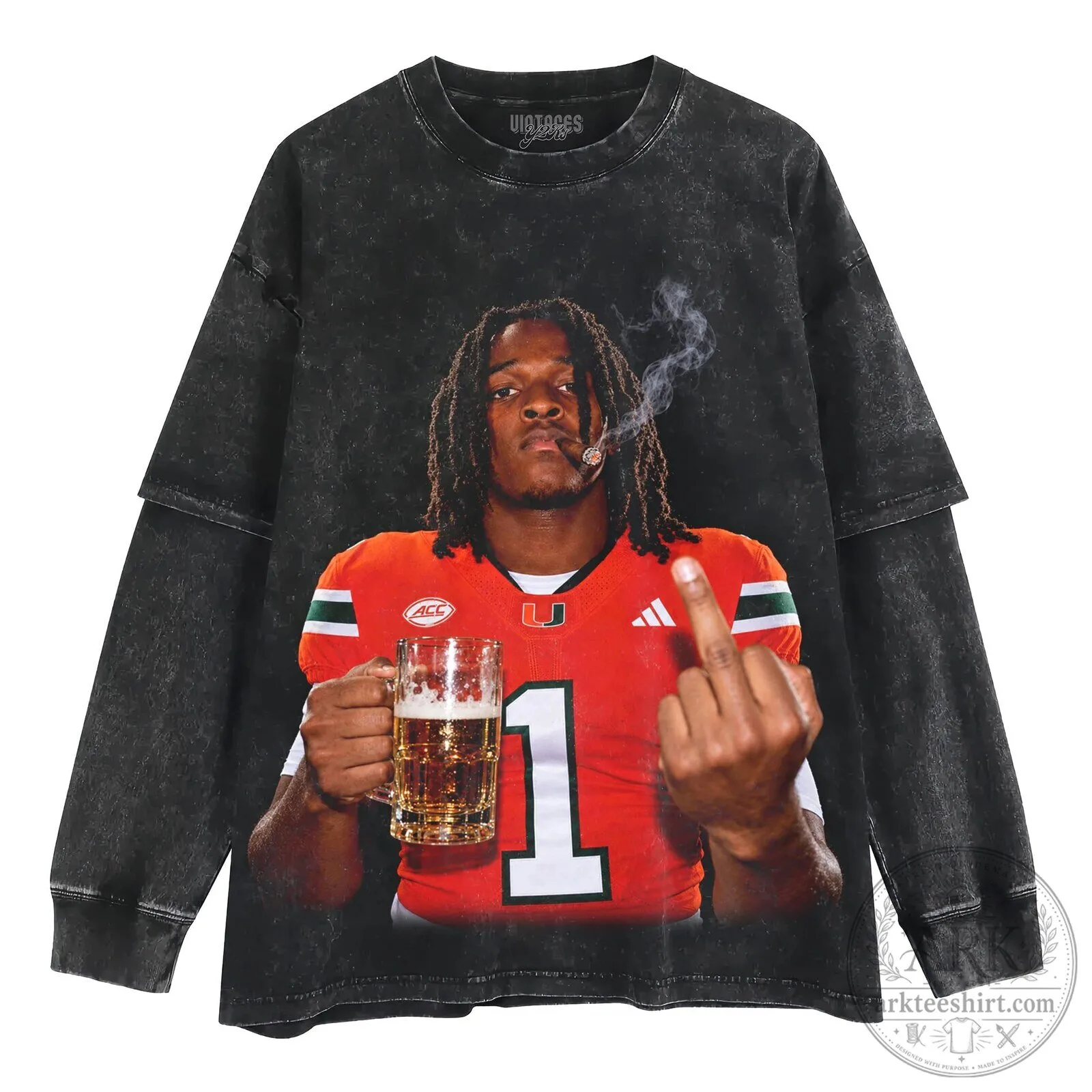 Malachi Toney Middle Finger University of Miami Football T-Shirt 14 Malachi Toney Middle Finger University of Miami Football T-Shirt