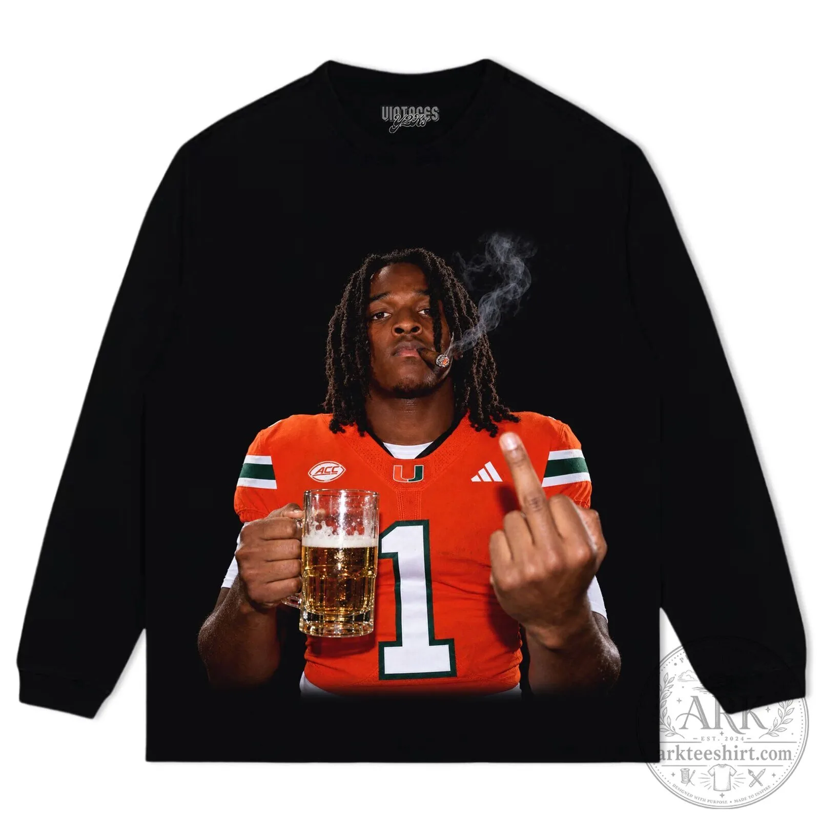 Malachi Toney Middle Finger University of Miami Football T-Shirt 15 Malachi Toney Middle Finger University of Miami Football T-Shirt