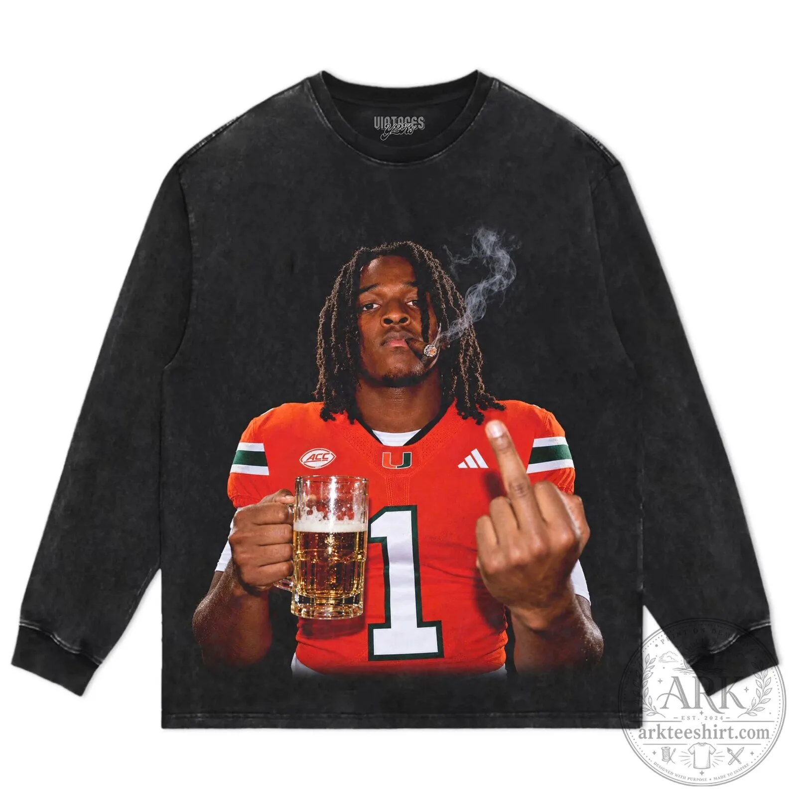 Malachi Toney Middle Finger University of Miami Football T-Shirt 16 Malachi Toney Middle Finger University of Miami Football T-Shirt