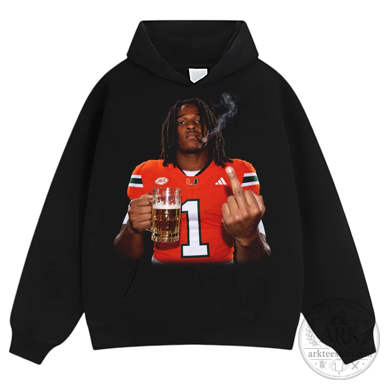 Malachi Toney Middle Finger University of Miami Football T-Shirt 17 Malachi Toney Middle Finger University of Miami Football T-Shirt