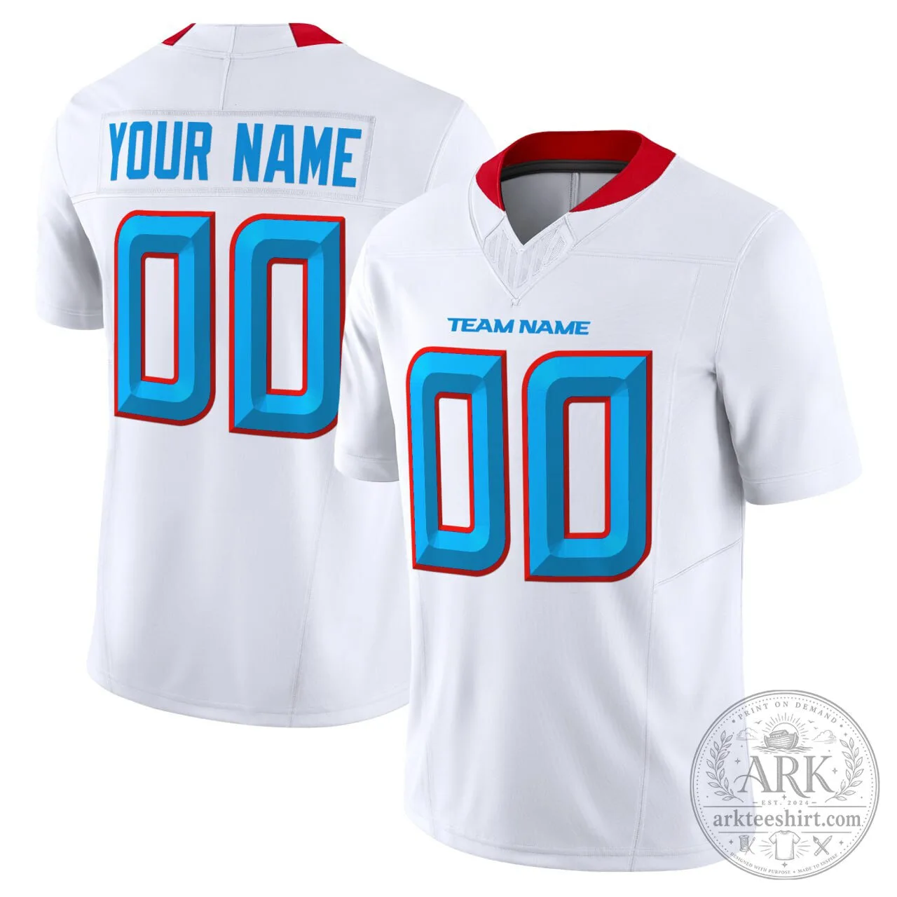 Custom White Jersey for Liberty Football with Team Name and Number