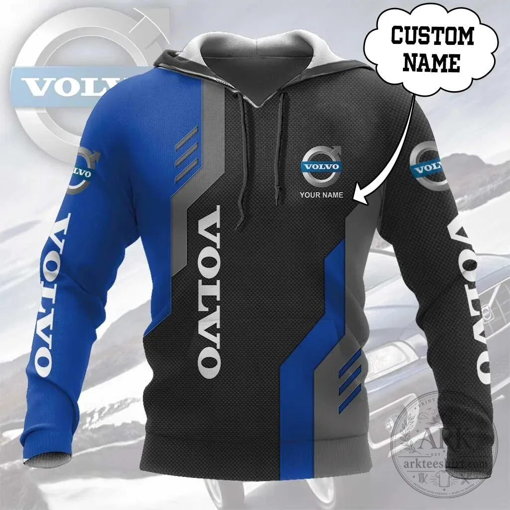 Volvo Car Company Custom Name Logo Blue and Gray Hoodie