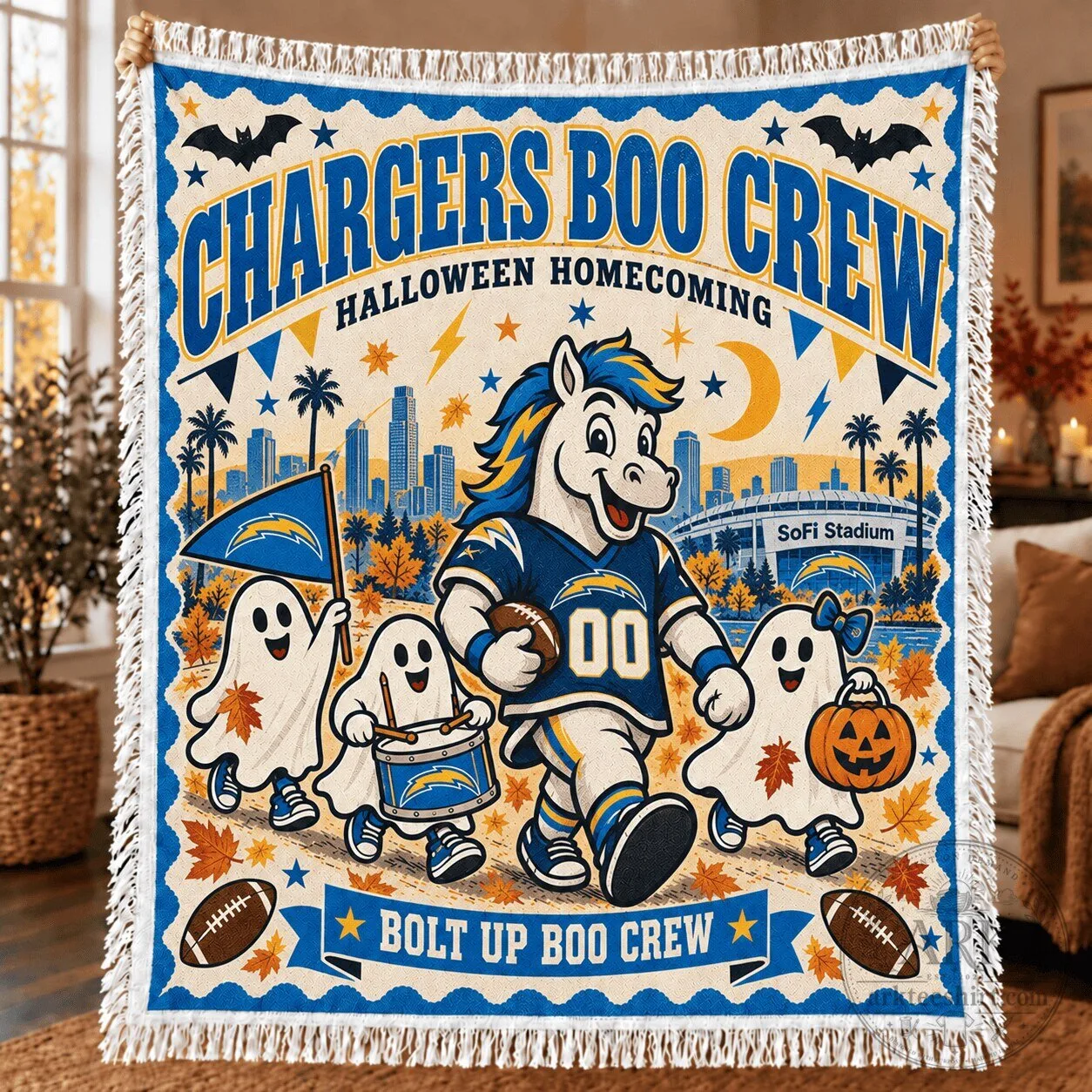 Los Angeles Chargers Halloween Homecoming Boo Crew Football Fleece Blanket