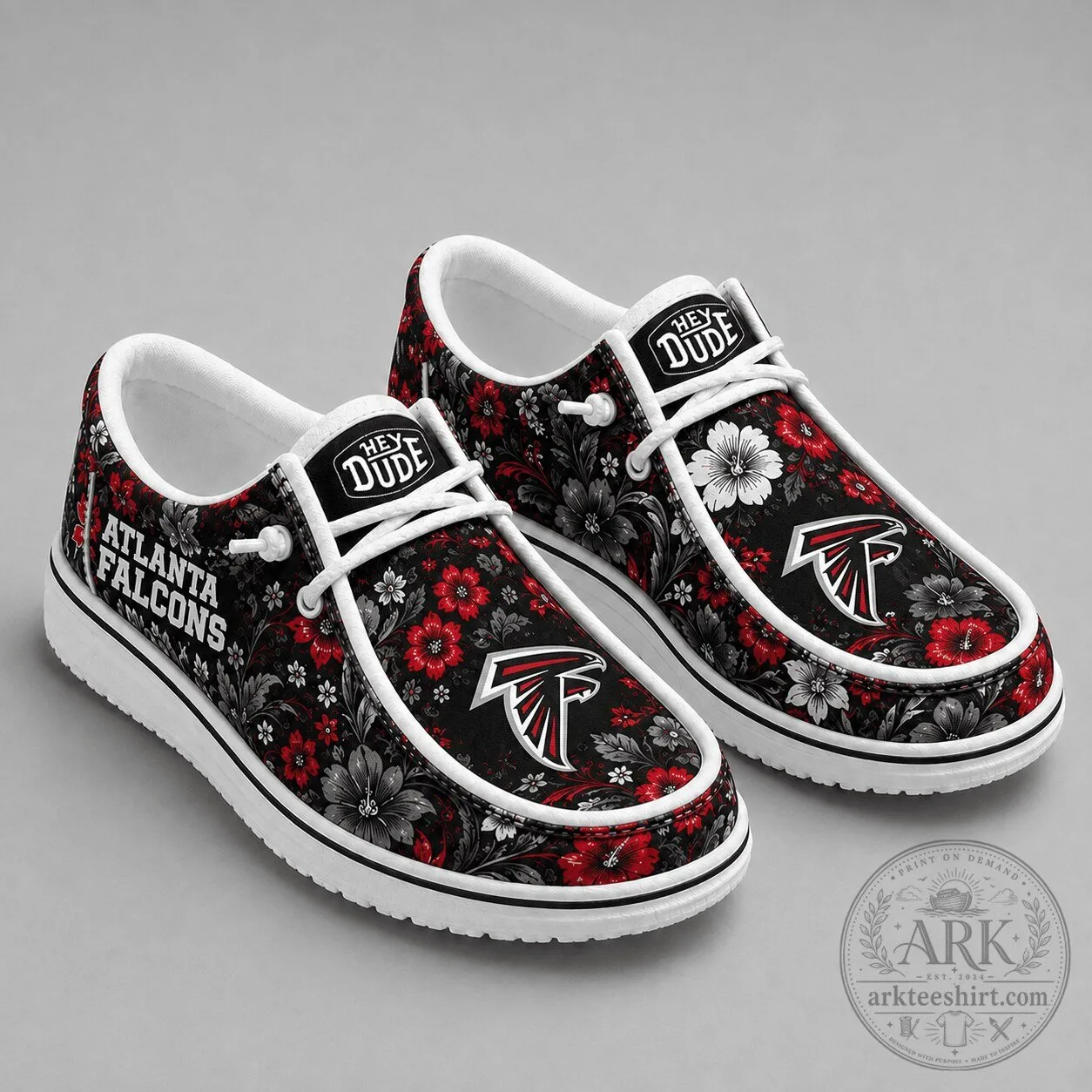 Atlanta Falcons NFL Team Floral Pattern Black Red White Loafer Shoes