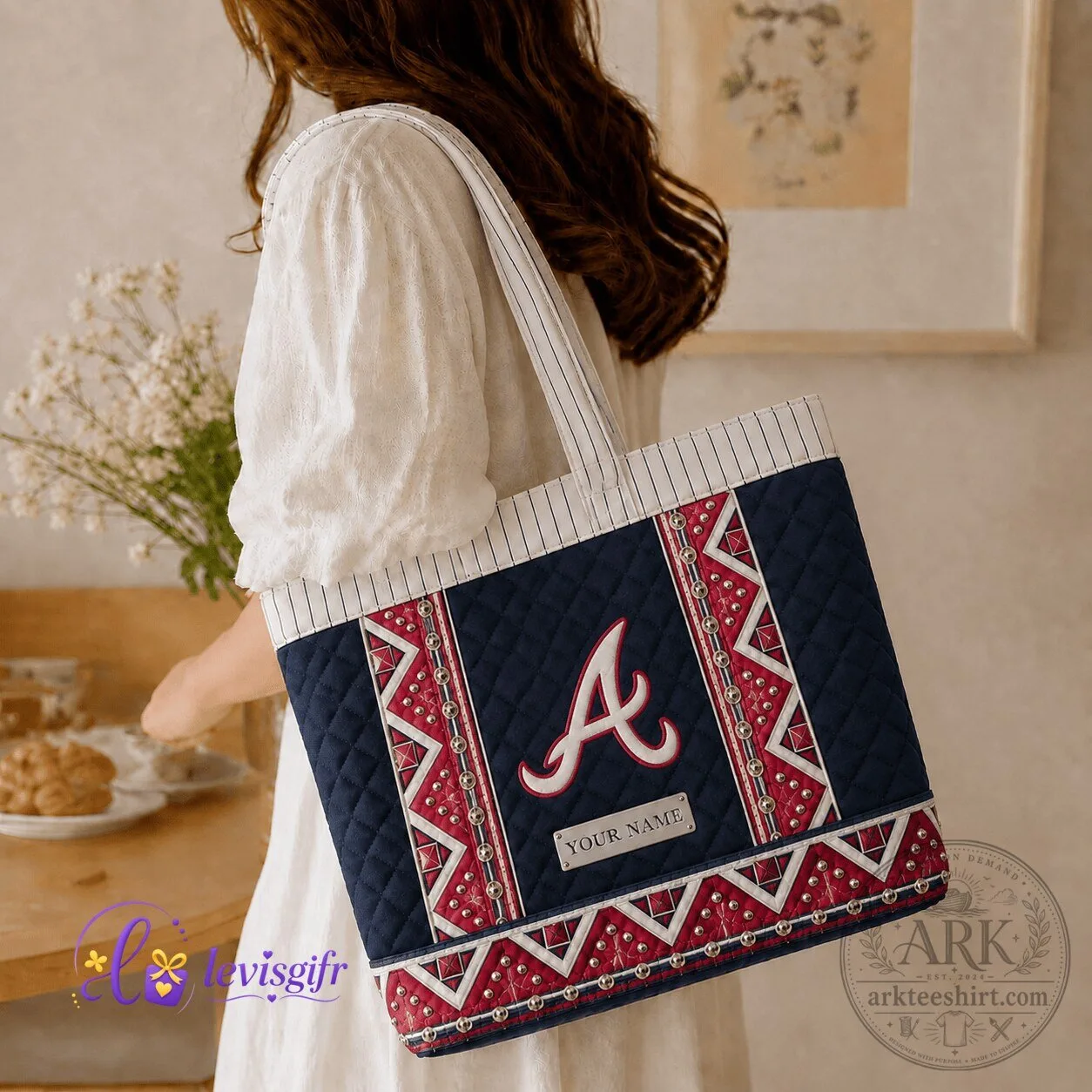 Atlanta Braves Baseball Team Quilted Tote Bag Personalized Gift