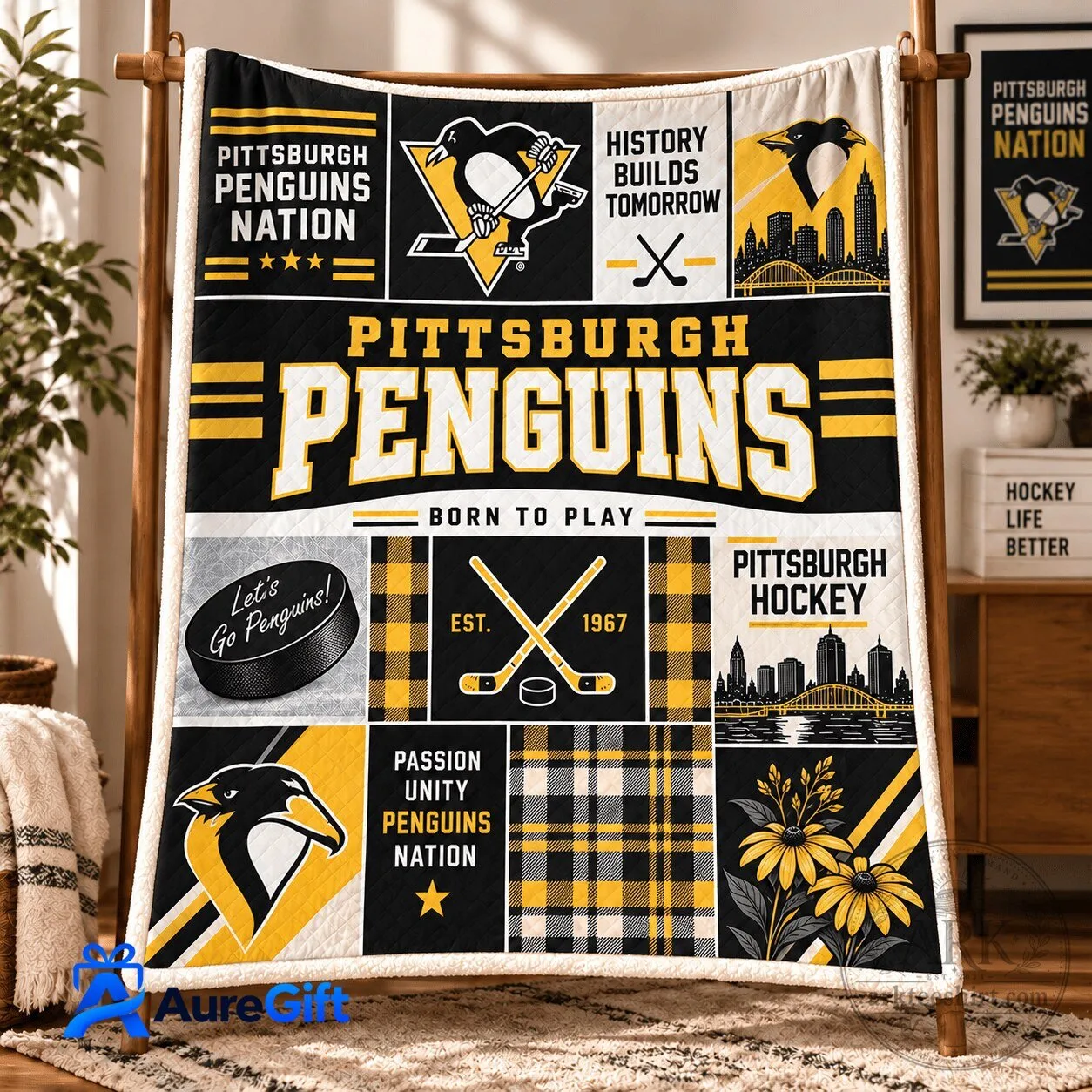 Pittsburgh Penguins NHL Hockey Team Fan Quilted Fleece Blanket