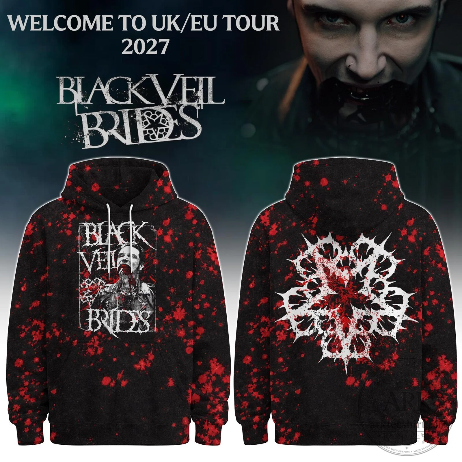Black Veil Brides Band Logo Splatter Design Black Rock Hoodie