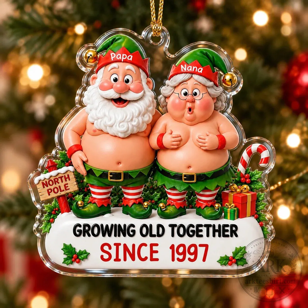 Personalized Elf Couple Growing Old Together Christmas Tree Ornament