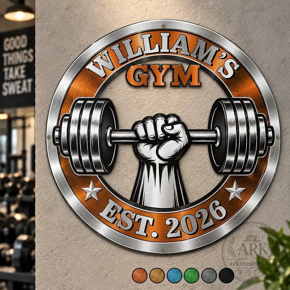 Personalized William's Gym Established 2026 Dumbbell Metal Sign