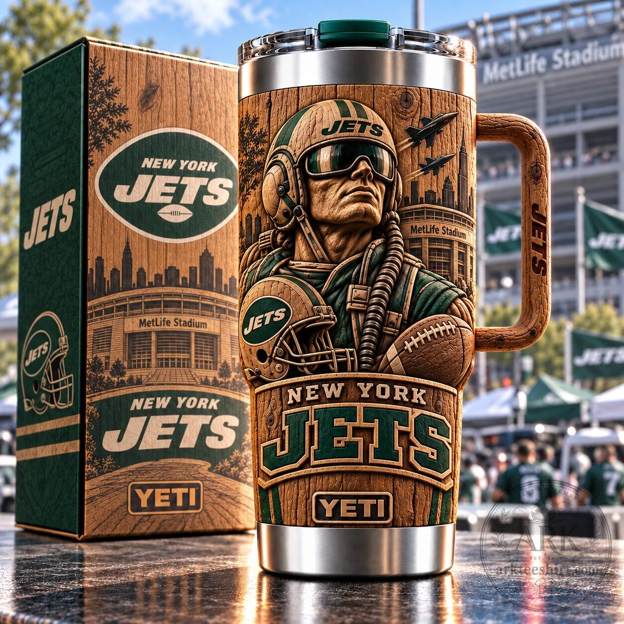 New York Jets Woodgrain Relief 40oz Stainless Steel Tumbler