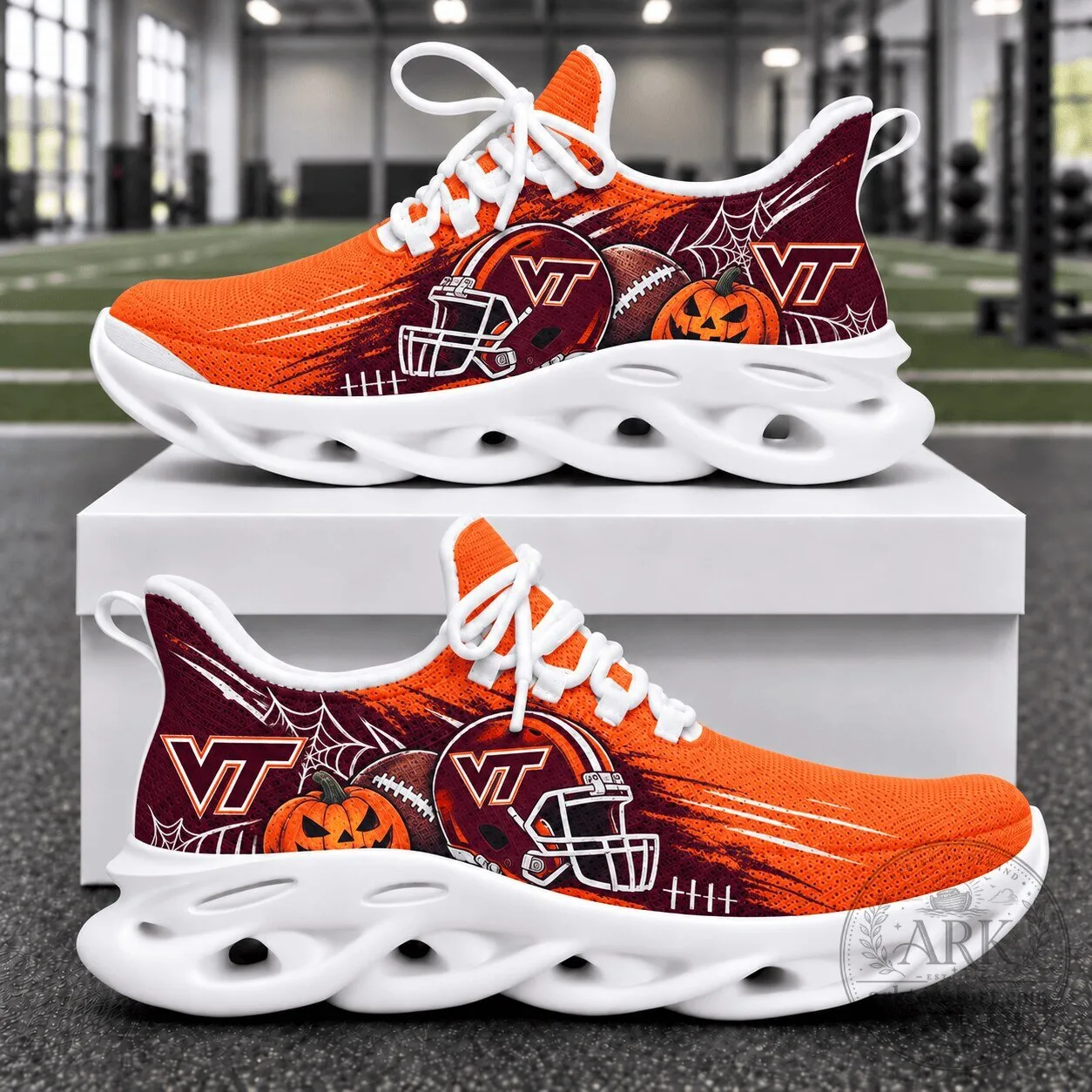 Virginia Tech Hokies Halloween Football Helmet Pumpkin Spiderweb Shoes
