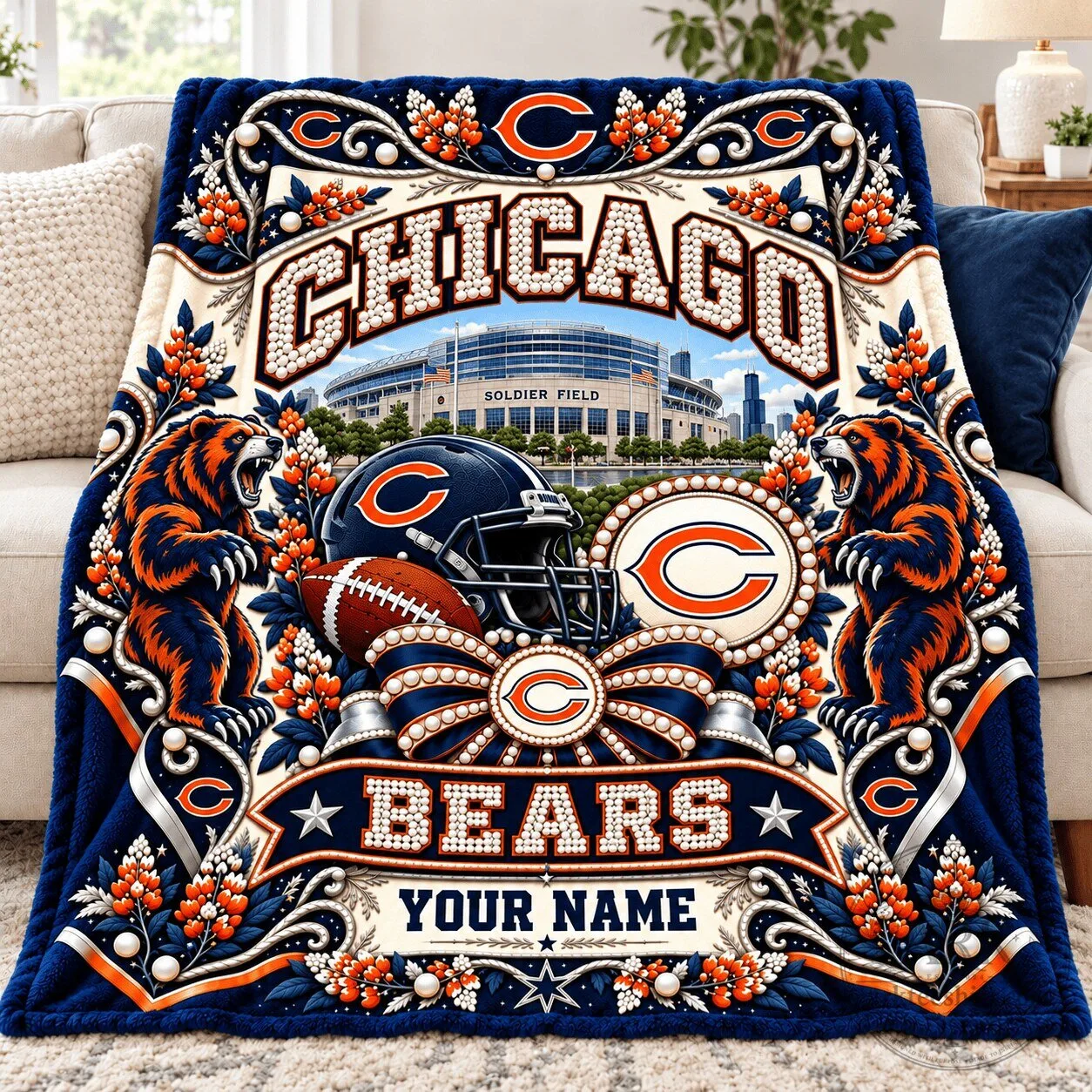 Chicago Bears NFL Football Team Soldier Field Stadium Fan Art Blanket