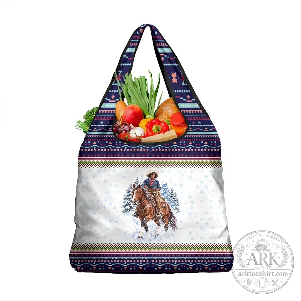 Nat Love African American Cowboy Winter Snow Fair Isle Pattern Reusable Grocery Bag