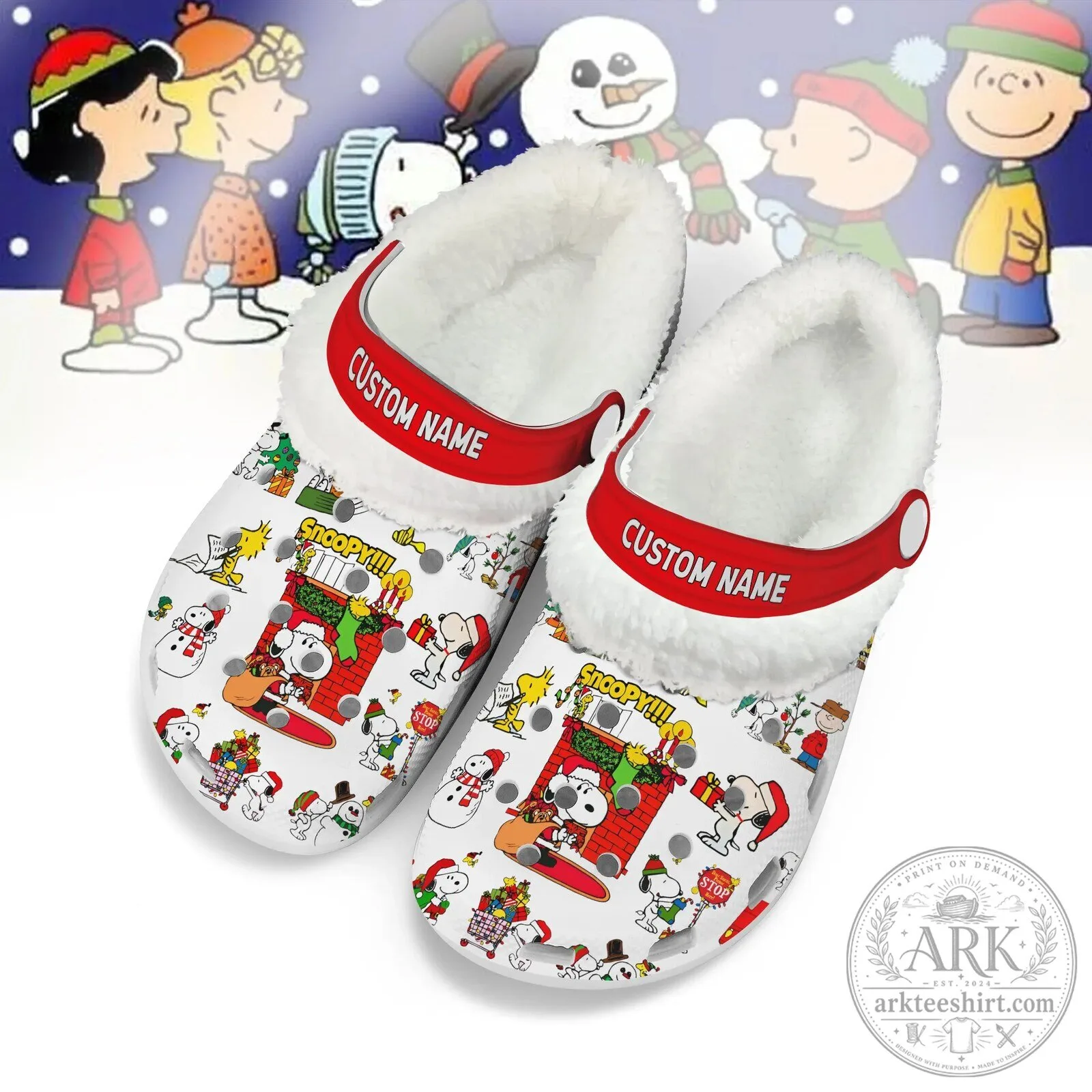 Snoopy Peanuts Christmas Fleece Lined Clogs Shoes for Adults and Kids