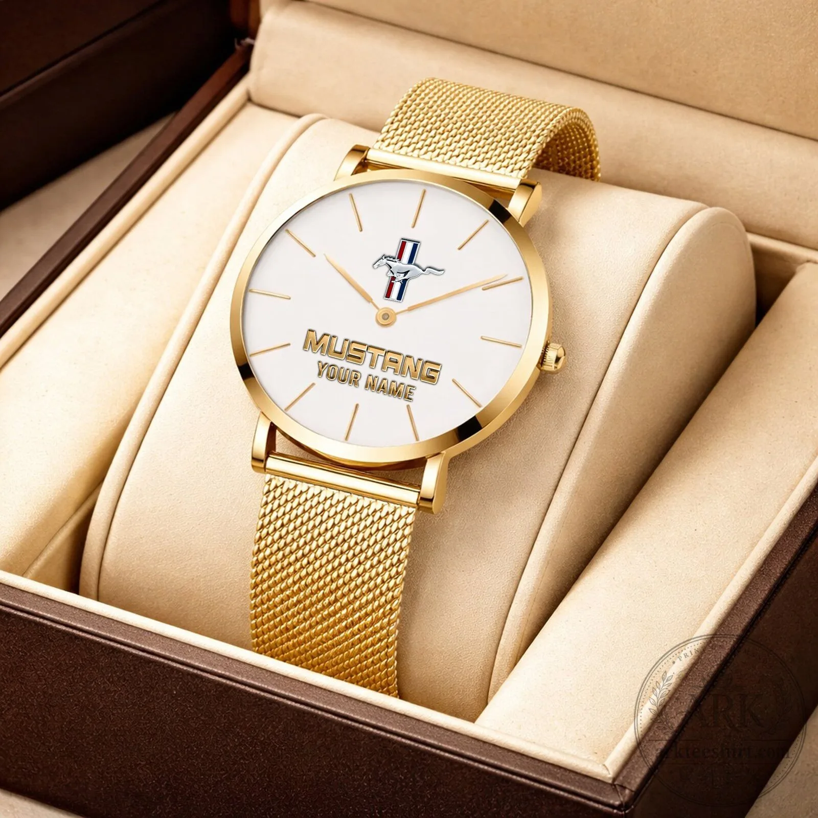 Mustang Custom Name Gold Mesh Band Watch