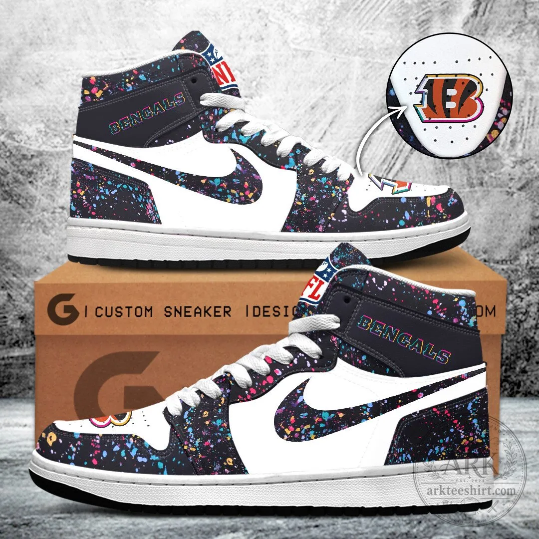 Cincinnati Bengals Crucial Catch 2025 Paint Splatter High Top Sneakers