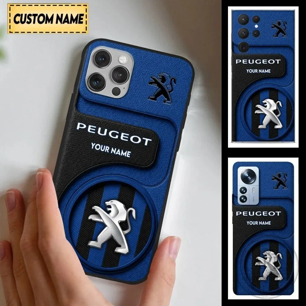 Peugeot Custom Name Blue and Black Car Logo Phone Case for All Phone Models