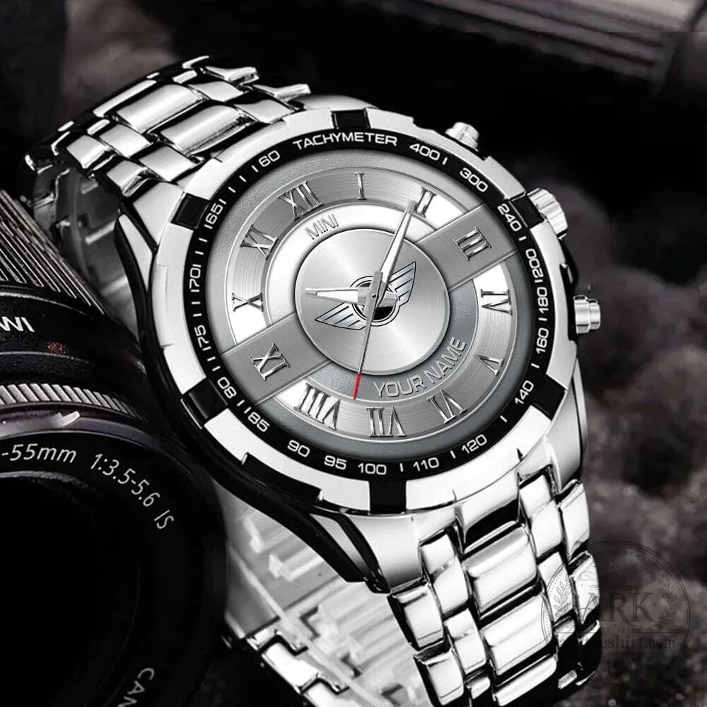 Personalized Mini Cooper Logo Silver Stainless Steel Chronograph Watch