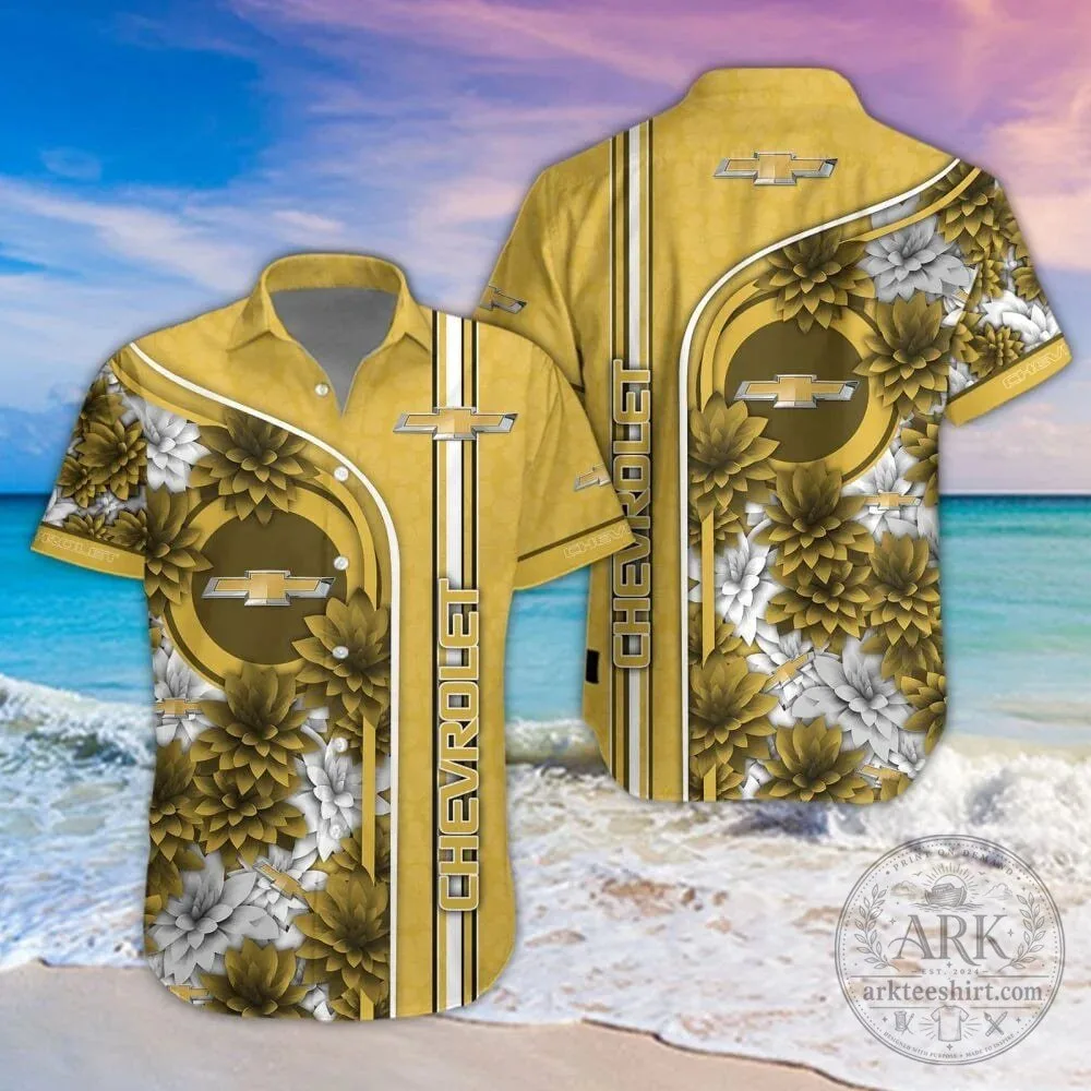 Chevrolet Gold Floral Pattern Summer Beach Hawaiian Shirt
