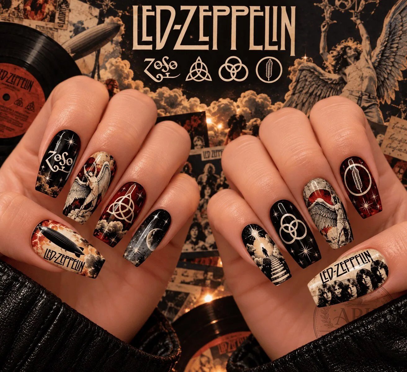 Led Zeppelin Mystical Rock Band Album Art Press-On Nails Set