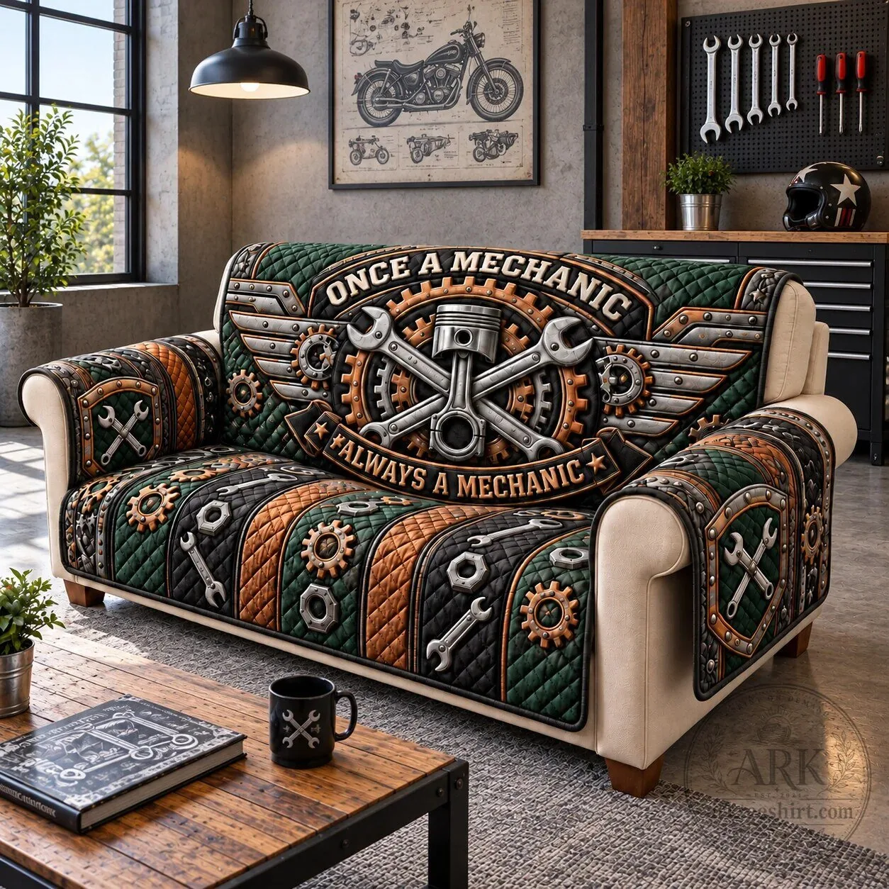 Once A Mechanic Always A Mechanic Quilted Sofa Cover for Living Room Decor