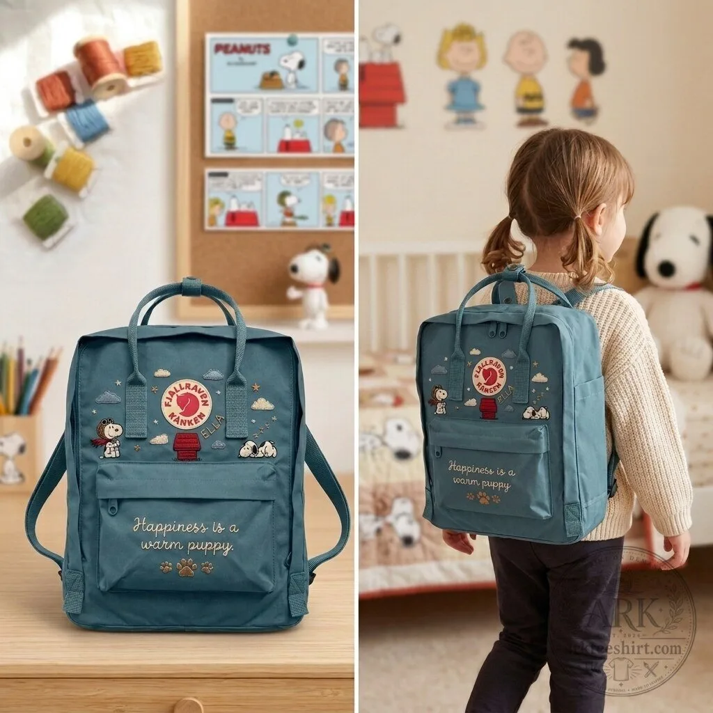 Snoopy Peanuts Happiness Is A Warm Puppy Embroidered Fjallraven Kanken Backpack