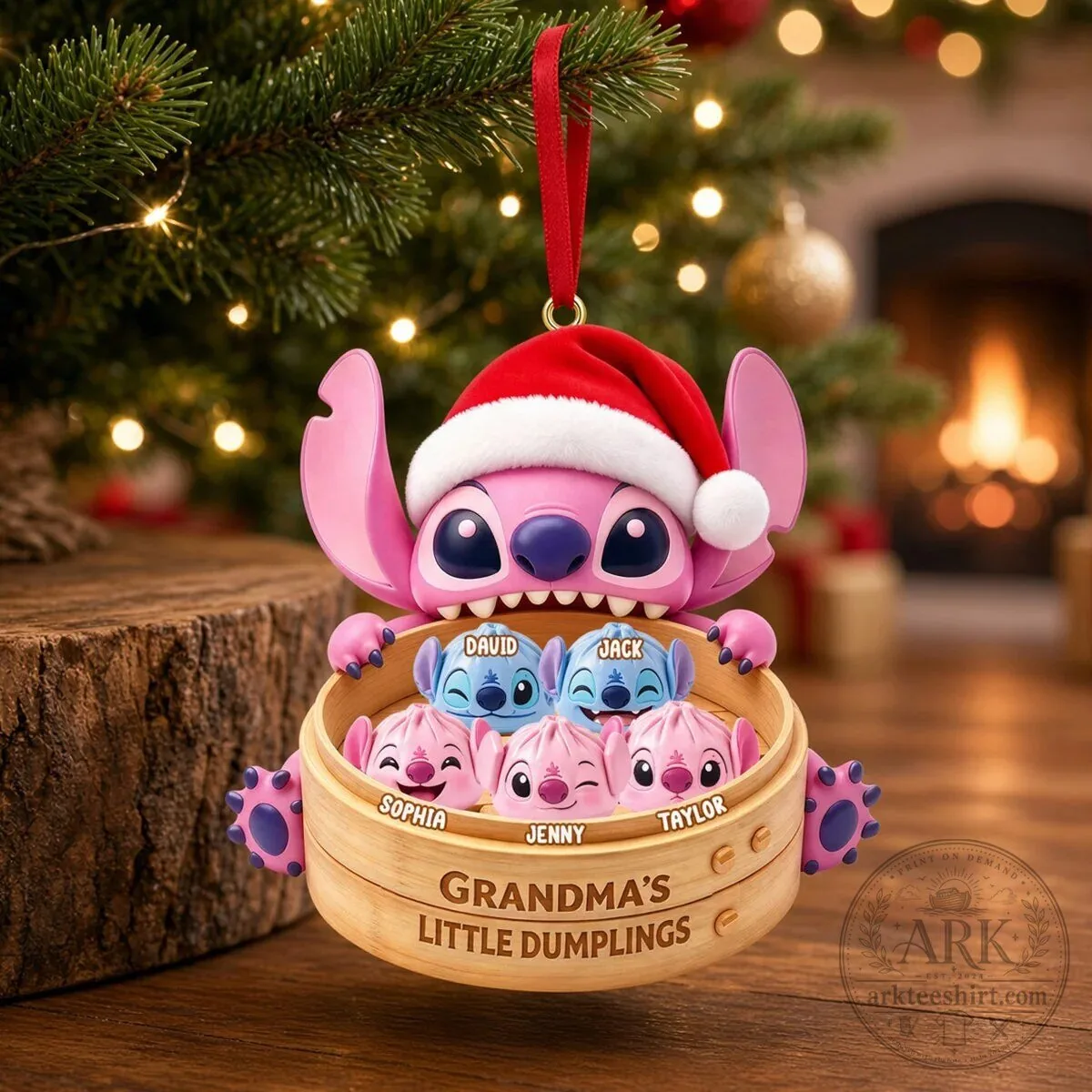 Personalized Stitch Christmas Ornament with Grandkids Dumplings, Grandma's Little Dumplings