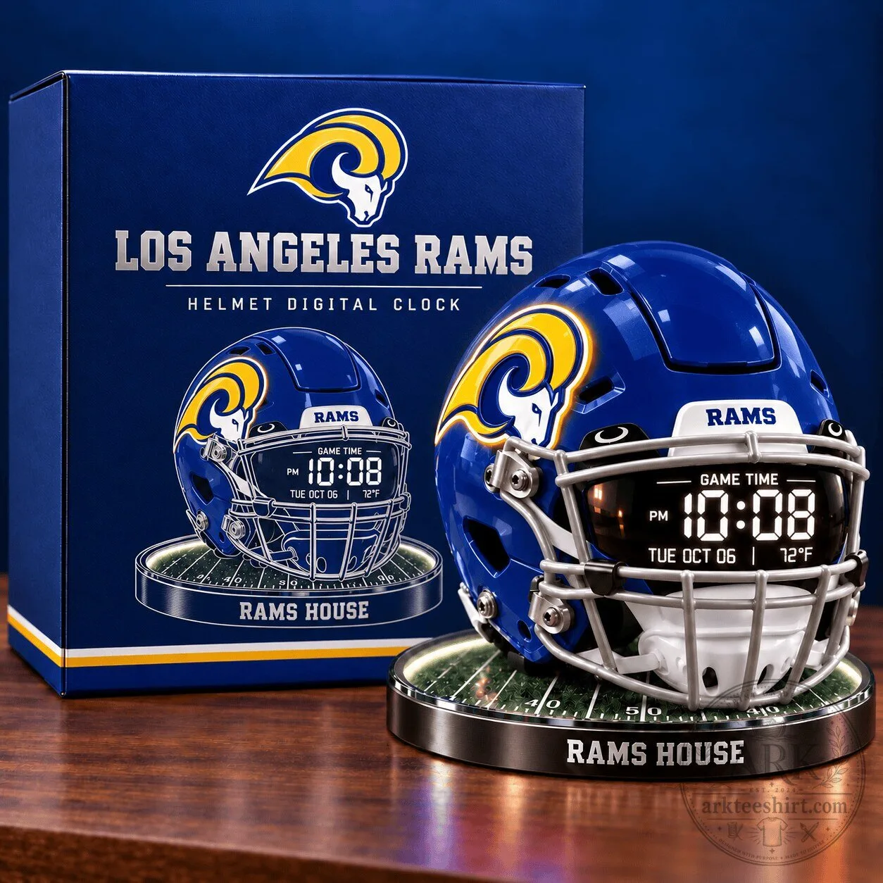 Los Angeles Rams Football Helmet Digital Clock with Temperature Display
