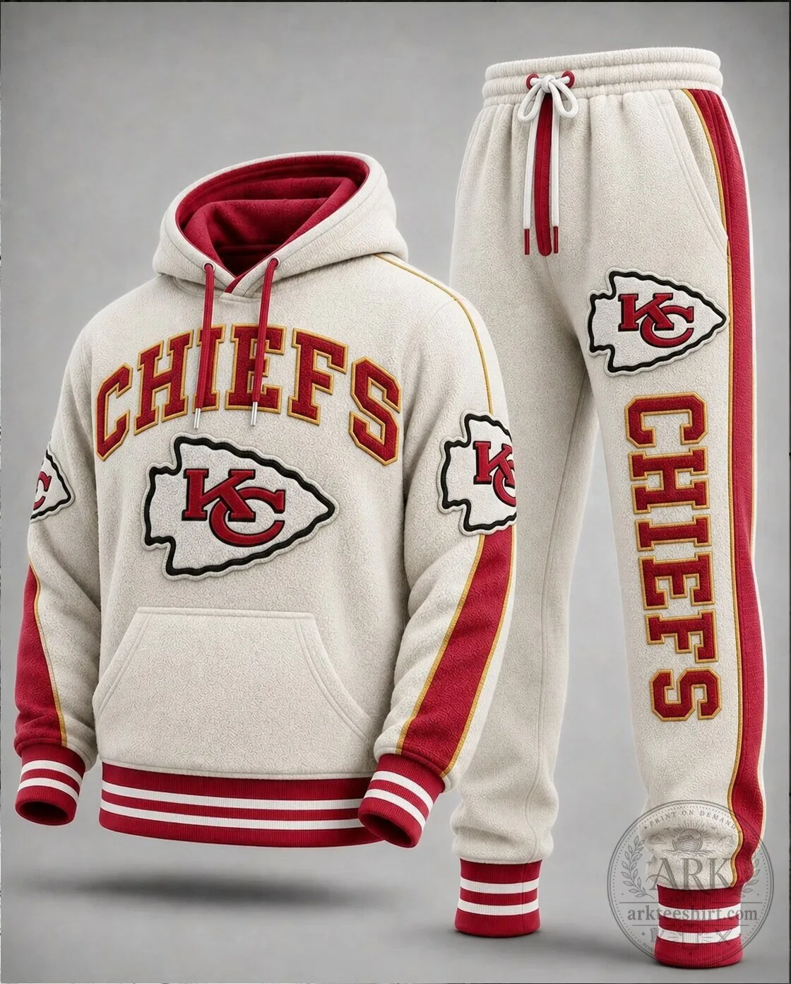 Kansas City Chiefs Football Team Cream Fleece Hoodie and Sweatpants Set