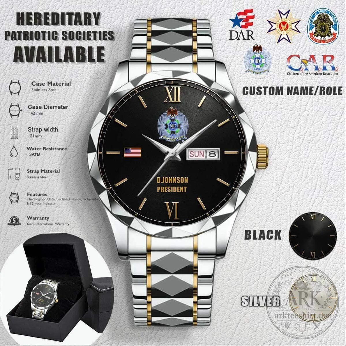Hereditary Patriotic Societies Custom Stainless Steel Watch