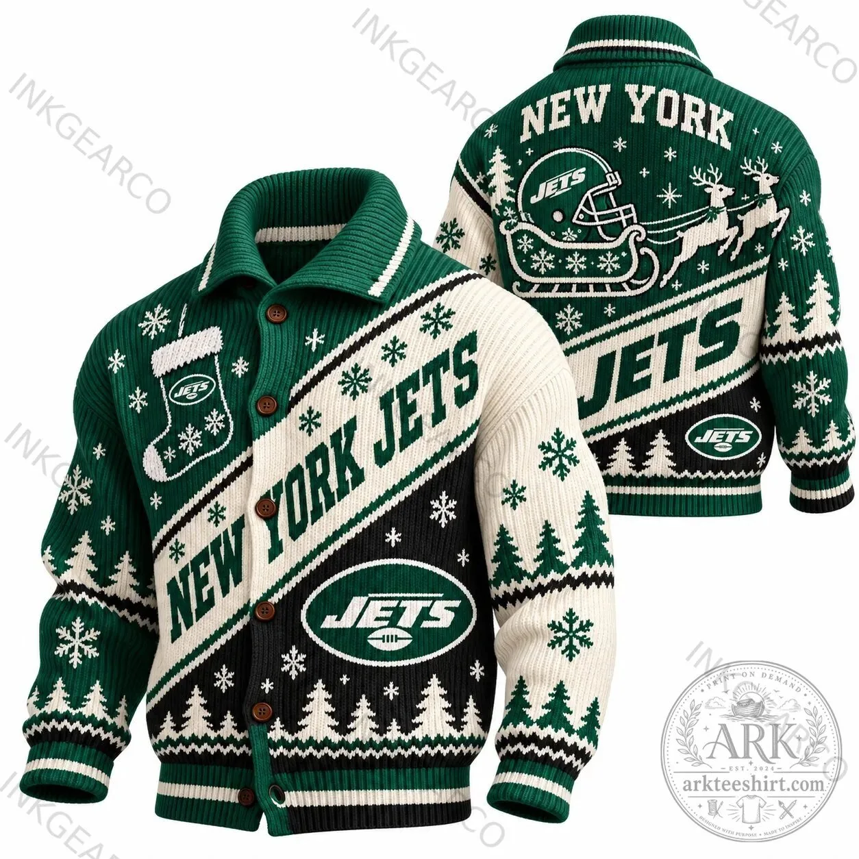New York Jets Christmas Ugly Sweater Cardigan