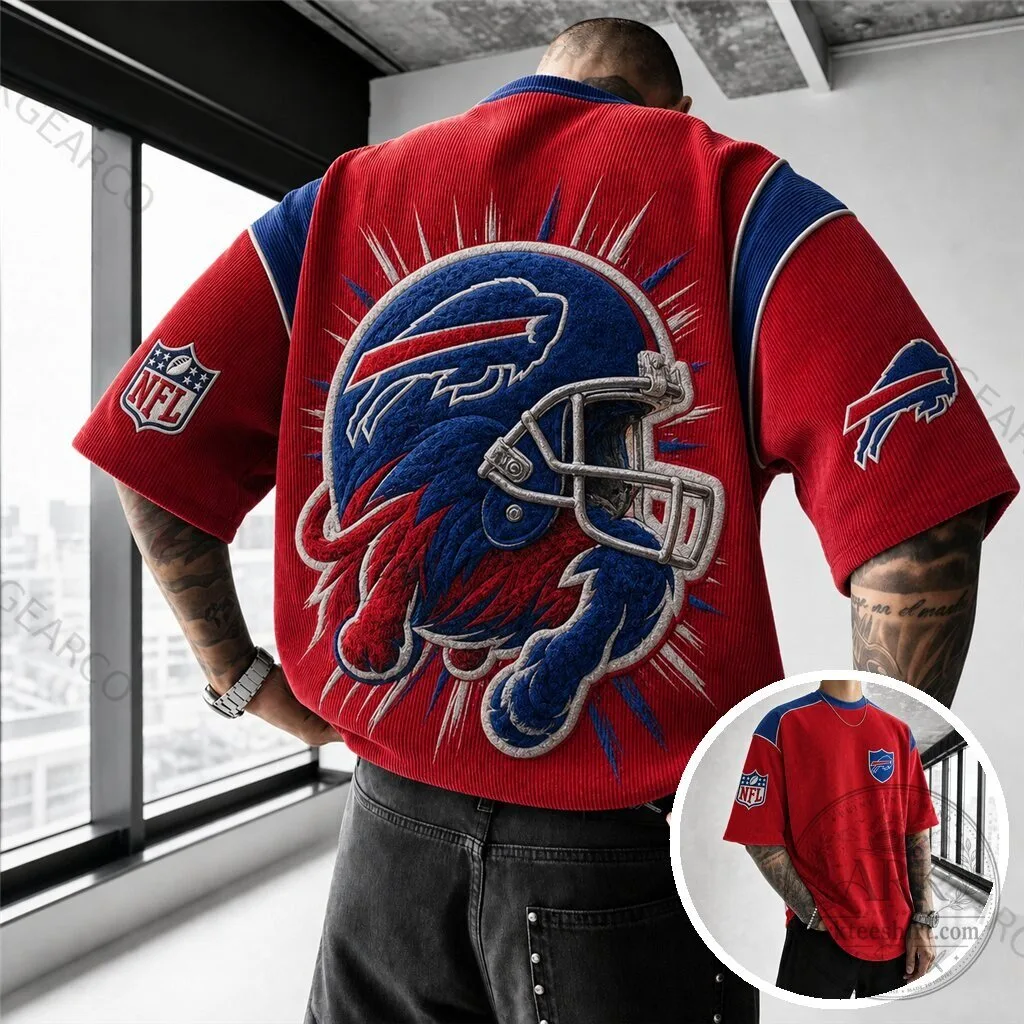 Buffalo Bills NFL Football Team Helmet Corduroy Short Sleeve T-Shirt