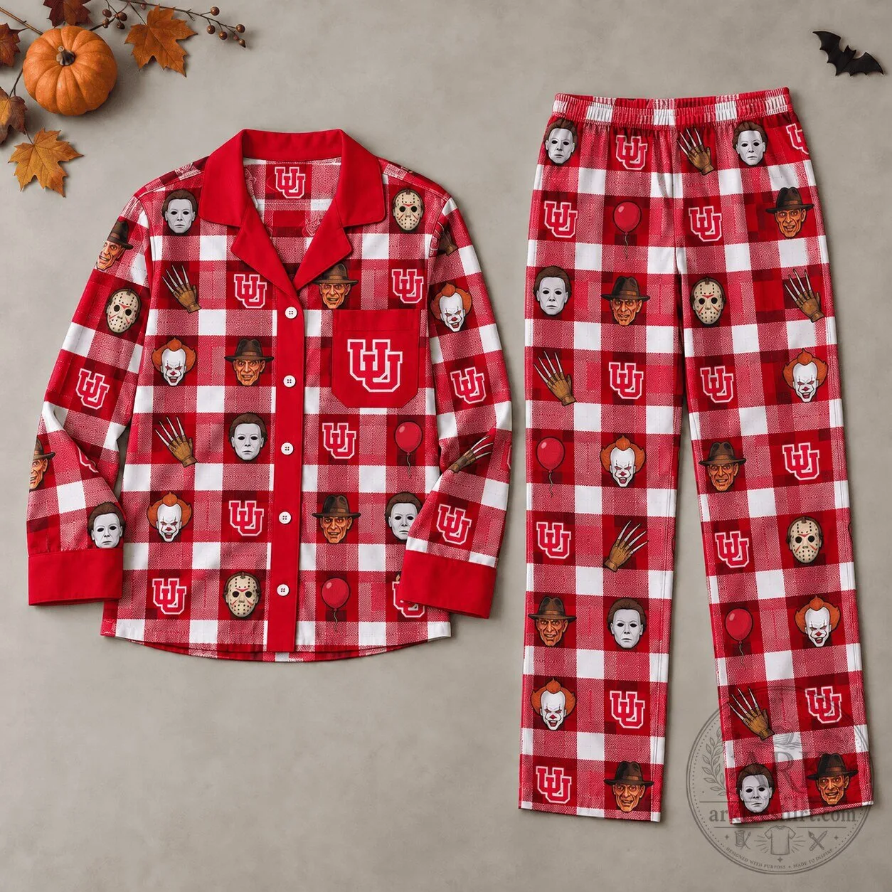 Utah Utes Halloween Horror Movie Character Plaid Pajamas Set