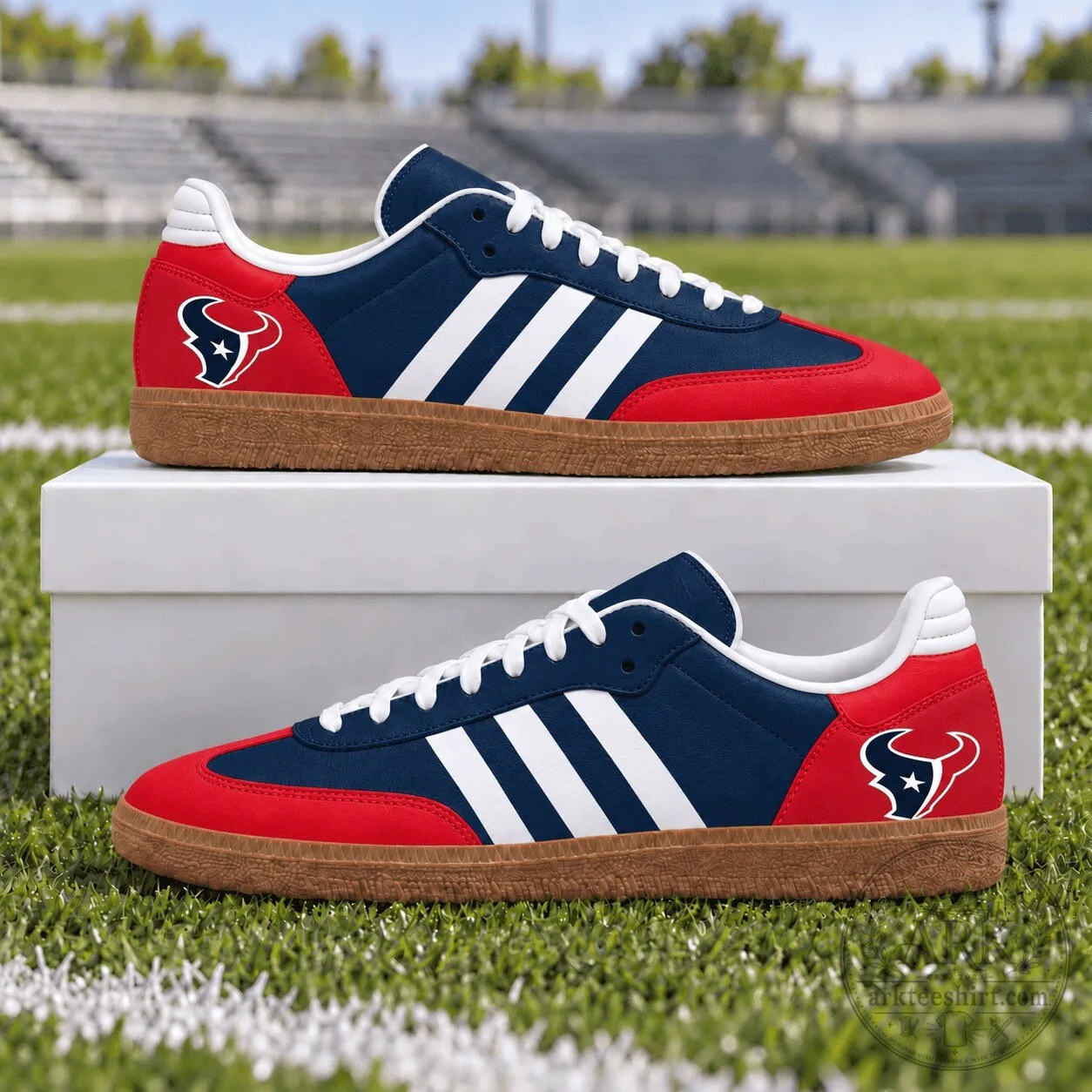 Houston Texans Team Logo Red White and Blue Stripes Athletic Shoes