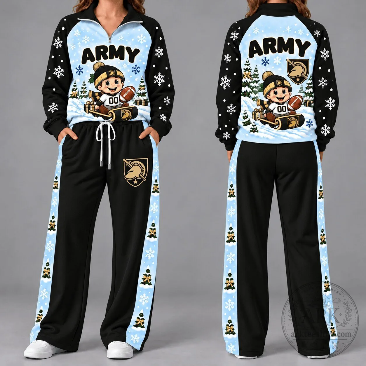 Army Black Knights Football Christmas Winter Snowflakes Women's Tracksuit Hoodie