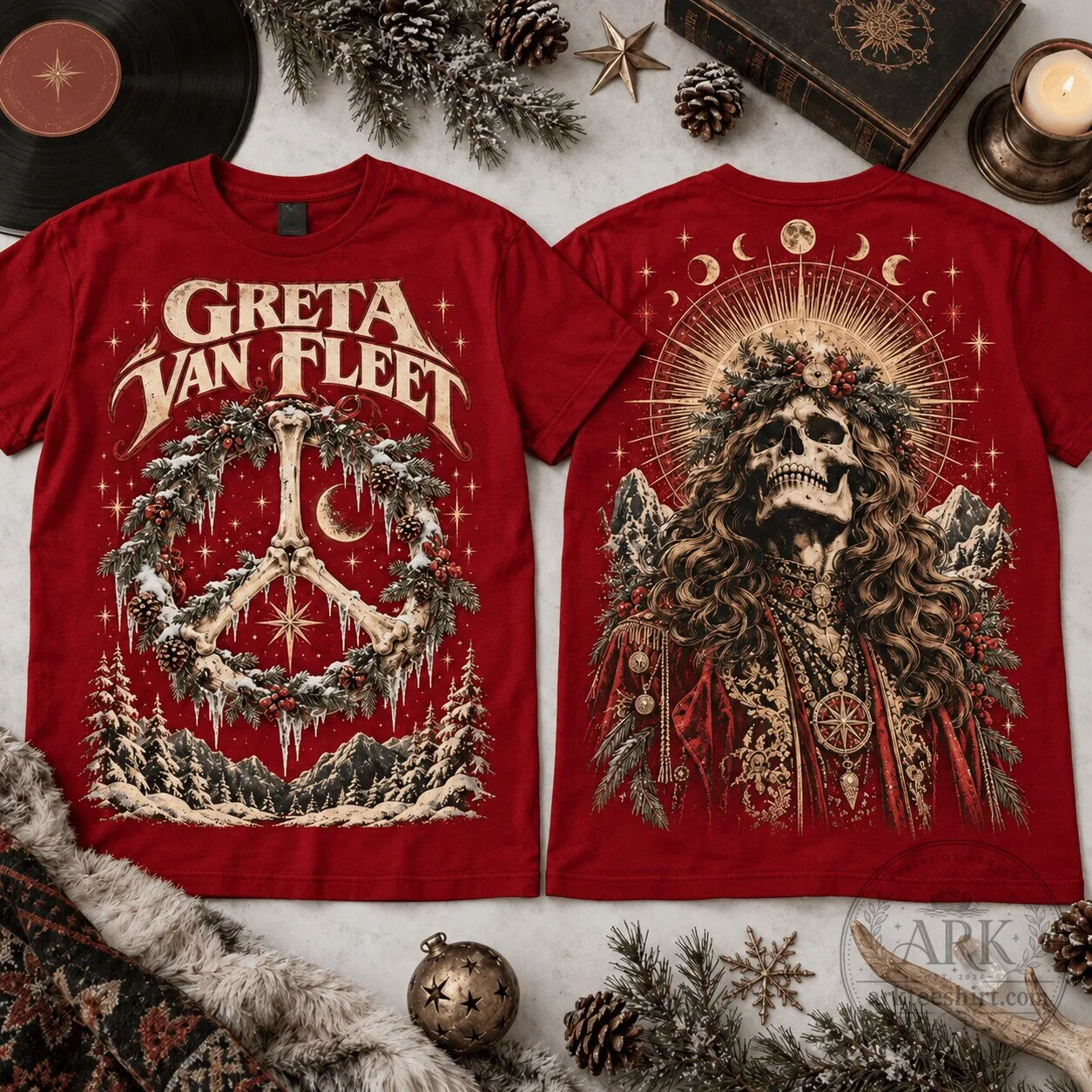 Greta Van Fleet Mystical Skull Vintage Christmas Rock Band T-Shirt for Fans