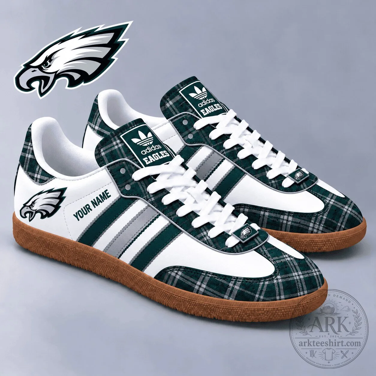 Philadelphia Eagles NFL Vintage Plaid Samba Shoes Custom Name Sneakers